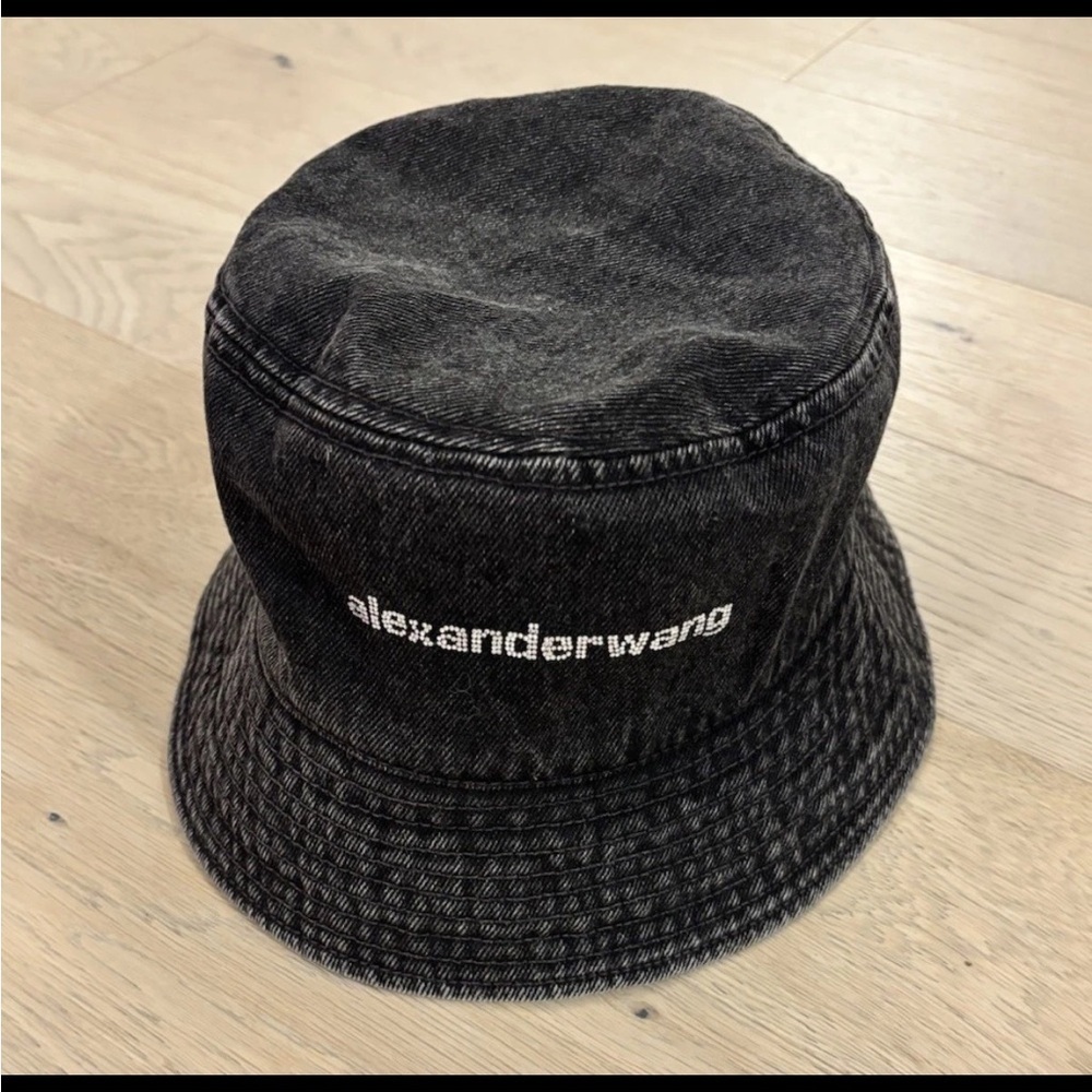 ALEXANDER WANG Denim Bucket Hat With Crystal Logo